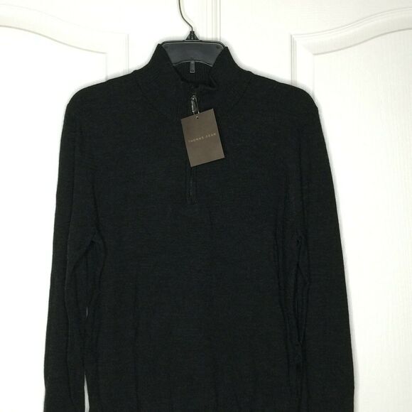 Thomas Dean Pullover Sweater 1/4 Zip Long Sleeves Stand-Up Collar Black Small - Picture 4 of 8